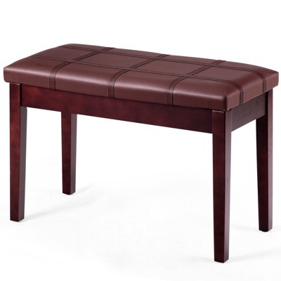 Infans Solid Wood PU Leather Piano Bench Padded Double Duet Keyboard Seat Storage Brown