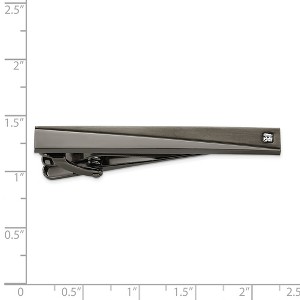 Chisel Stainless Steel Brushed and Polished Gunmetal IP-plated with Cubic Zirconia Tie Bar - 1 of 3