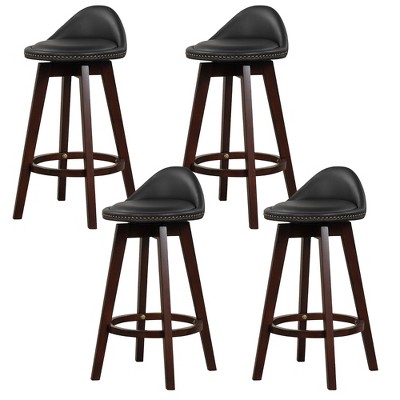 Tangkula Set of 4 Swivel Bar Stools 29" Bar Height Stools w/ PVC Leather Cover Black