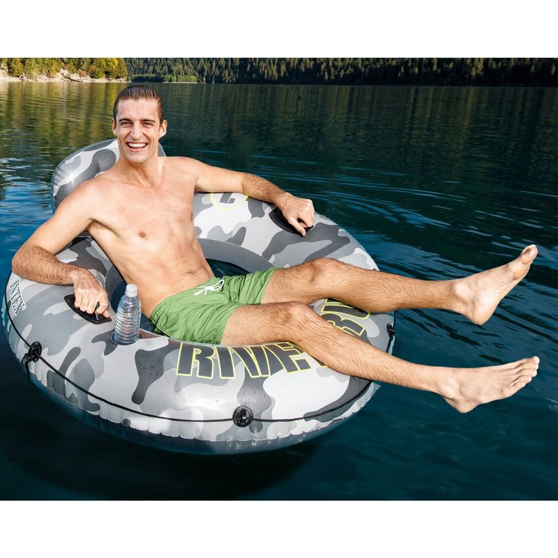 Intex 56835EP River Run I Camo Inflatable Floating Towable Water Tube Raft with Cup Holders and Handles for River, Lake, or Pools, Gray Camo (6 Pack), 6 of 8