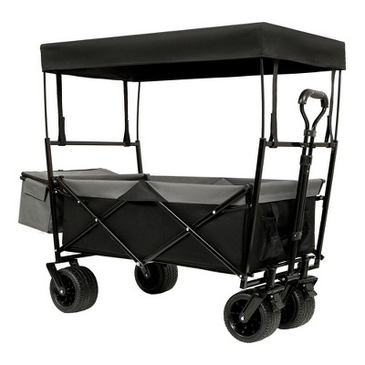 YONWAY Collapsible Wagon with Canopy & Mosquito net,Foldable Wagon Utility Outdoor Cart,480Lbs Weight Capacity for Camping,Shopping Use