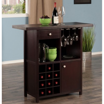 Macon Transitional Espresso Solid Wood Wine Bar with Storage
