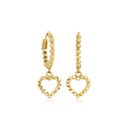 Ross-Simons 10kt Yellow Gold Huggie Hoop Earrings With Heart Drops