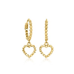 Ross-Simons 10kt Yellow Gold Huggie Hoop Earrings With Heart Drops - 1 of 3