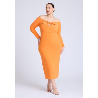 ELOQUII Women's Plus Size Midi Dress With Tie