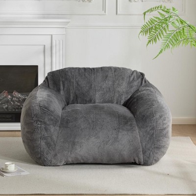 Vynxaria Gray Faux Fur Sezze Indoor Bean Bag Chair, Gray Faux Fur