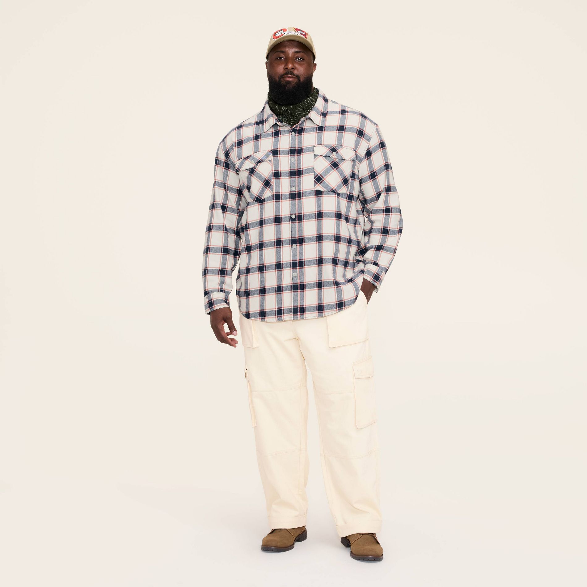 Adult Tall Long Sleeve Plaid Flannel Button-Down Shirt - Woolrich x Target Cream/Navy MT