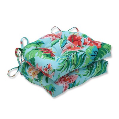 2pk Tropical Paradise Reversible Chair Pads Blue - Pillow Perfect