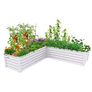 Anybear 74x74x18in Antique White Galvanized L-Shaped Garden Bed - 1 of 4