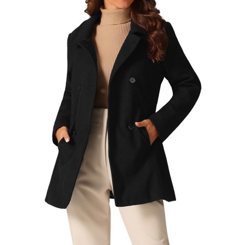 Seta T Women's Long Sleeves Double Breasted Button Outerwear Winter Peacoat Large Black