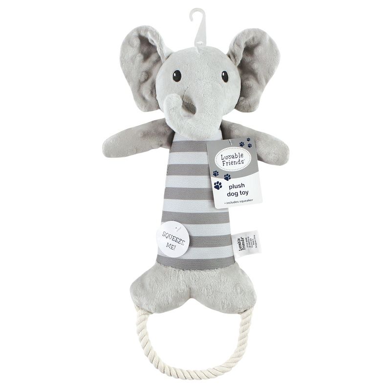 Luvable Friends Pet Squeaky Plush Dog Toy with Rope, Elephant, One Size, 2 of 3