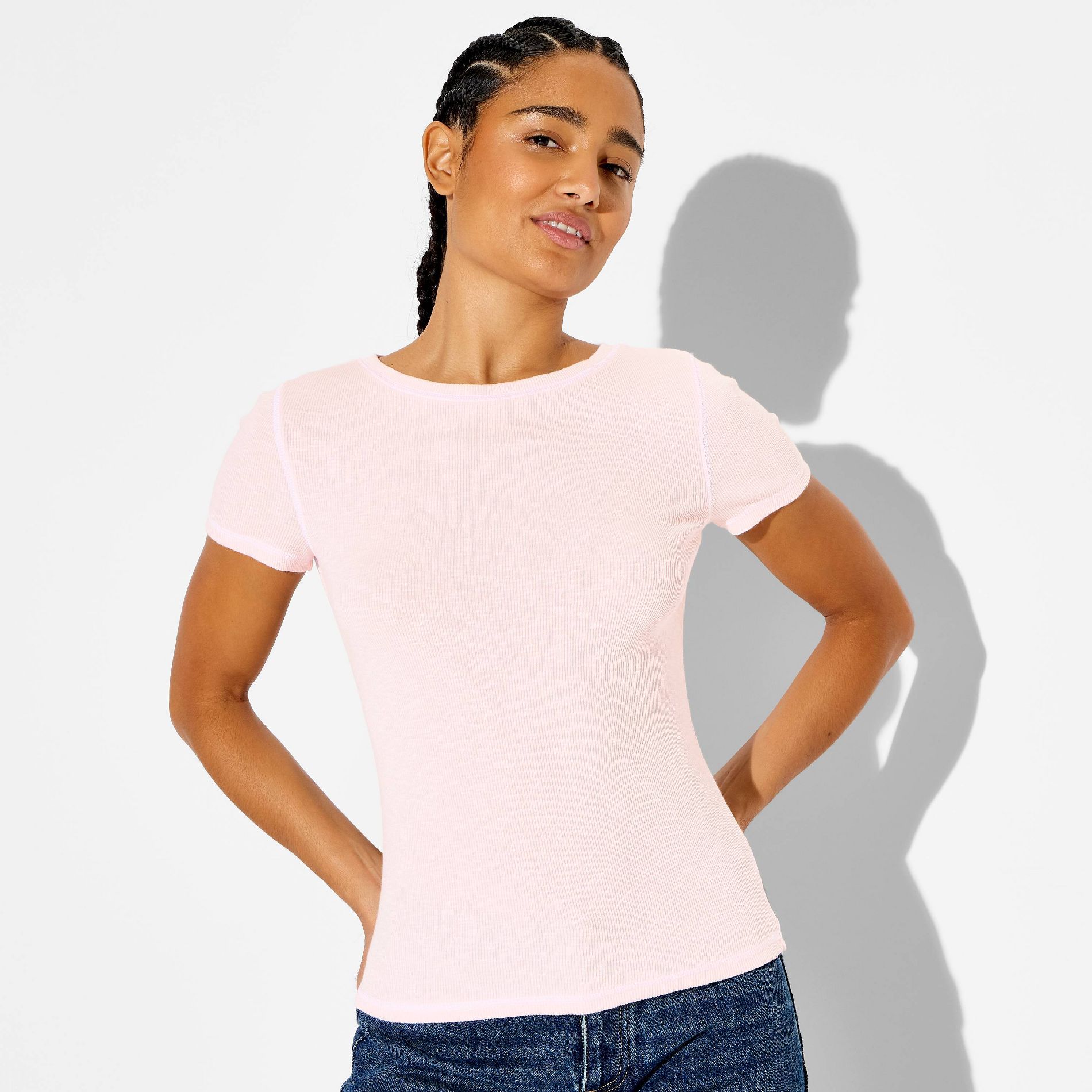 Women's Short Sleeve Crewneck Ribbed Knit T-Shirt - Wild Fable™