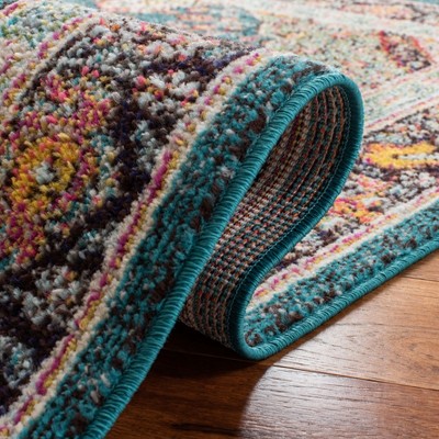 Navy and Turquoise Distressed Synthetic Area Rug, 5'3" x 7'6"