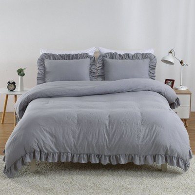 Ruffle Duvet Cover King Size,3pc Farmhouse Shabby Vintage Ruffled ...