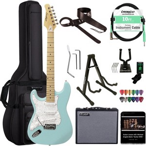 Sawtooth Left-Handed Daphne Blue ES Series Electric Guitar w/ White Pearloid Pickguard - Includes: Accessories, Amp & Gig Bag - 1 of 4