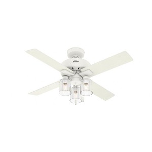 Hunter 44" Pelston Lighted Ceiling Fan Matte White Finish with 4 Blades for Indoor Use, Integrated LED Light Kit - 1 of 4