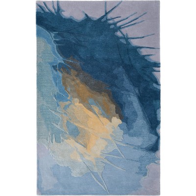Kawai Modern Abstract Blue/Gold/Gray Area Rug