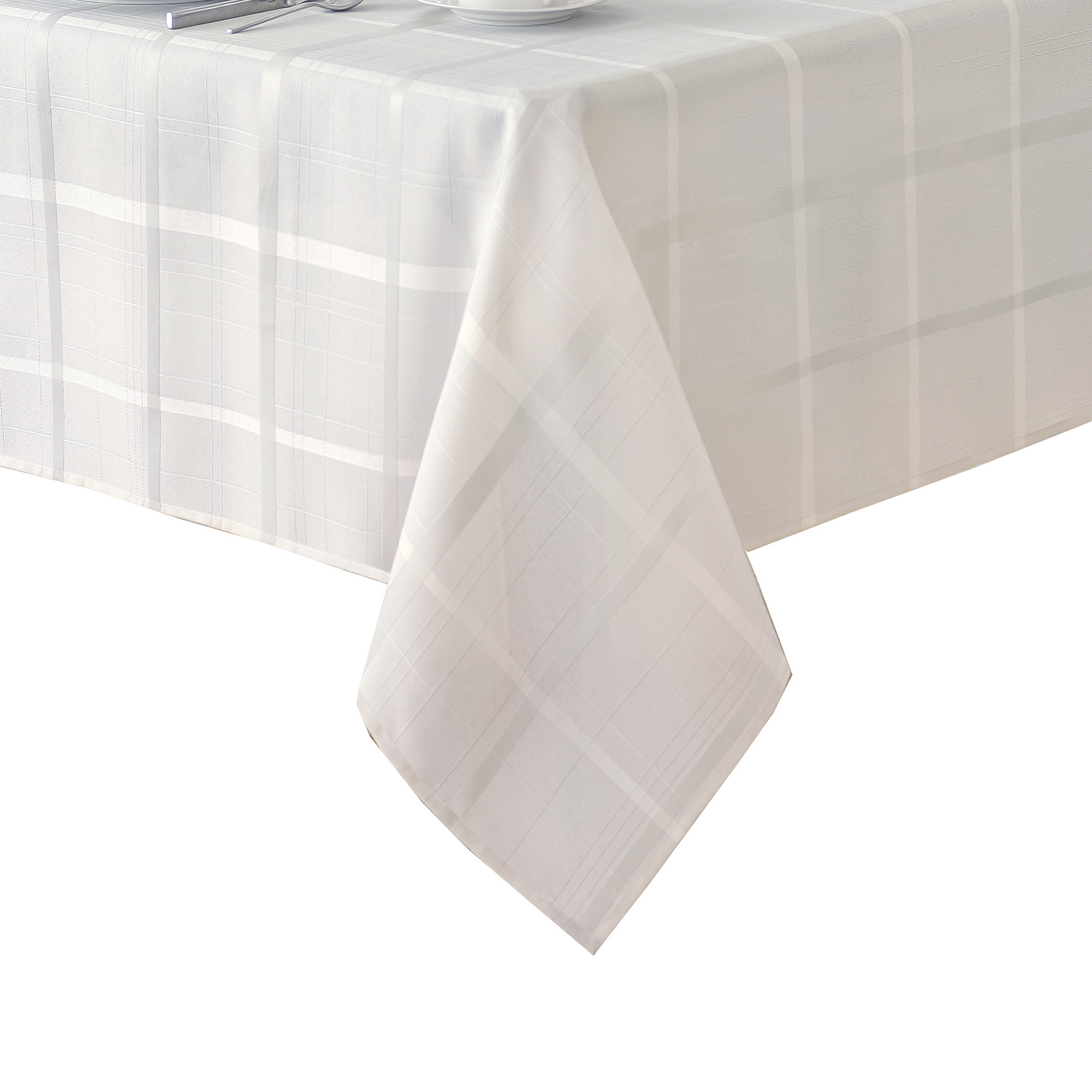 Elegance Plaid Stain & Water Resistant Tablecloth - 60" x 84" Rectangle - White - Elrene Home Fashions