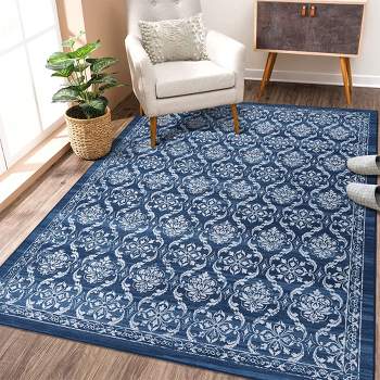 WhizMax Modern Rugs Floral Print Mat Non-Slip Boho Low Pile Non-Shedding Carpet