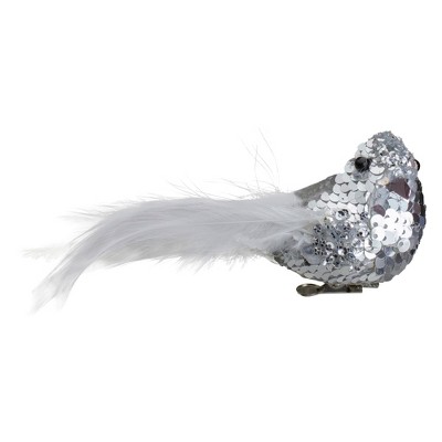 Northlight 6" Silver Sequin Clip On Bird Christmas Ornament