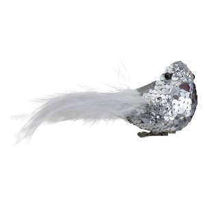 Northlight Sequin Right Facing Bird Clip On Christmas Ornament - 6" - White and Silver - 1 of 4