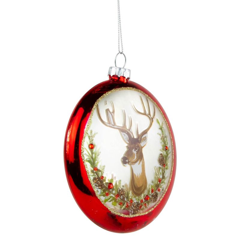 Northlight 4" Glittered Reindeer Glass Christmas Disc Ornament, 4 of 8