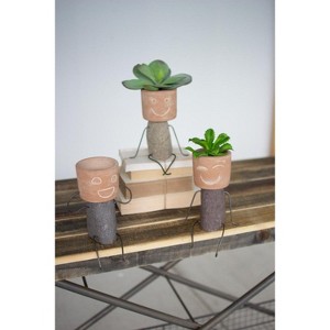 Cheery Friends Clay Planter Pots 7"H - Clay & River Rock Pot Head Shelf Sitters, Set of 3 by Kalalou - 1 of 3