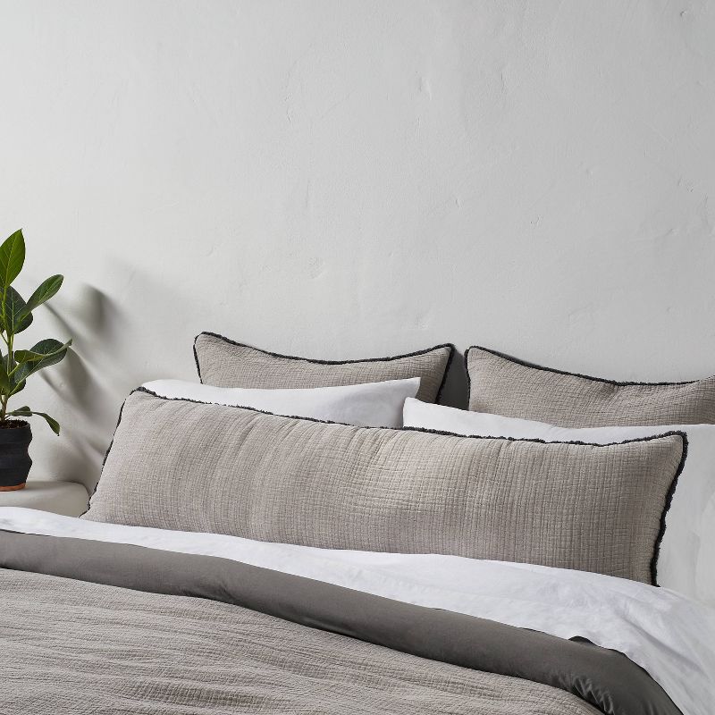 Lumbar Textured Chambray Cotton Bed Decorative Throw Pillow  - Casaluna™, 2 of 5