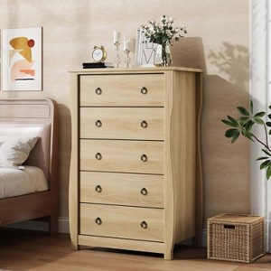 Garvee 5 Drawer Dresser for Bedroom, Modern Wood Chest with Large Storage Space, 45 Tall Dresser Organizer Cabinet with Metal Ring Handles for Closet