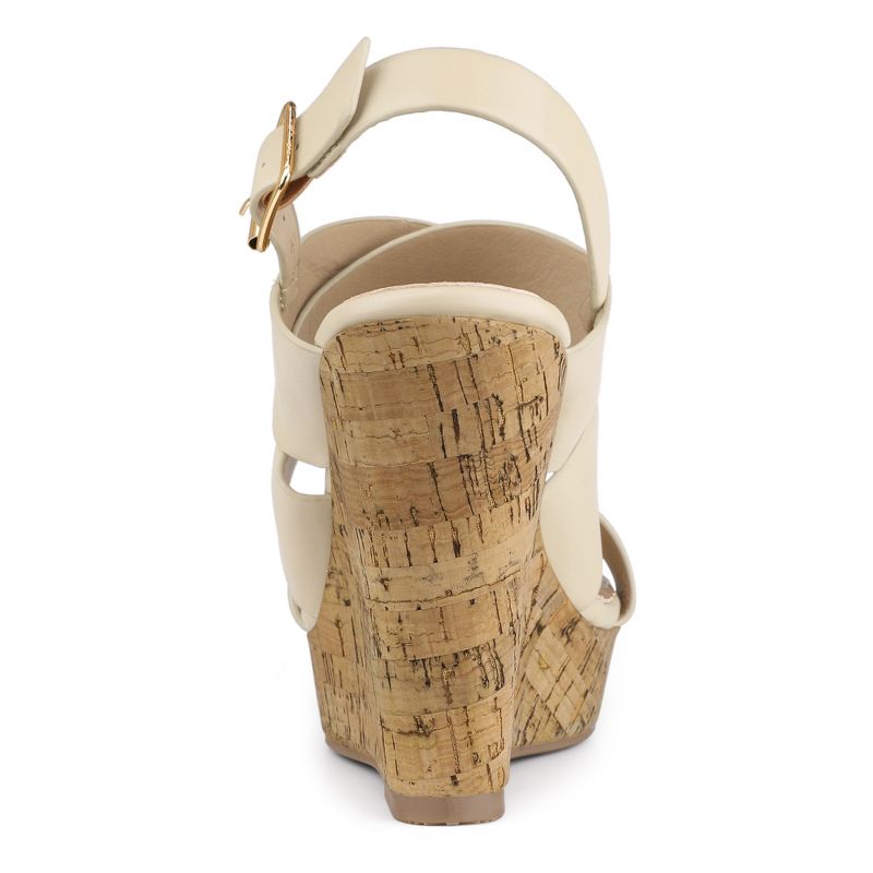 Allegra K Women's Slingback Buckle Ankle Strap Wood Platform Wedge Sandals, 3 of 7