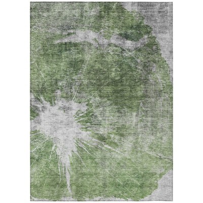 Green And Gray Abstract Washable Indoor Outdoor Area Rug