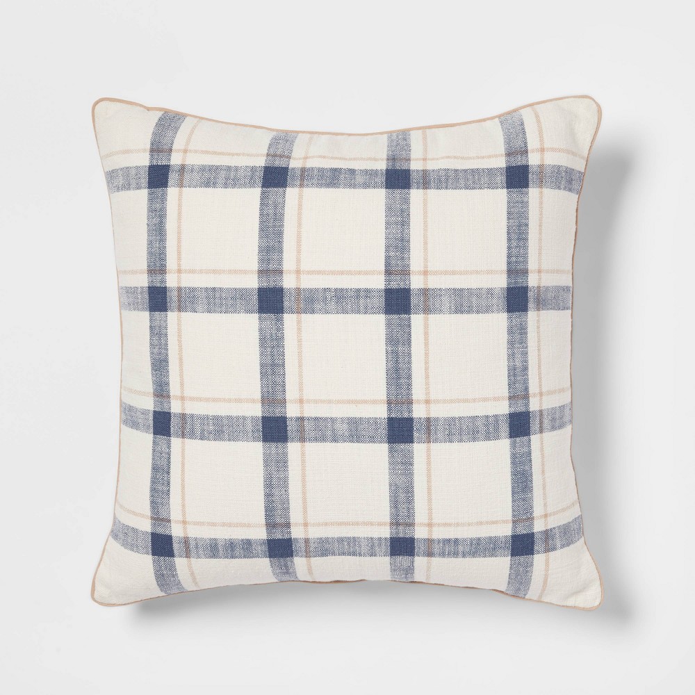 Photos - Pillow Woven Striped with Plaid Reverse Square Throw  Blue - Threshold™