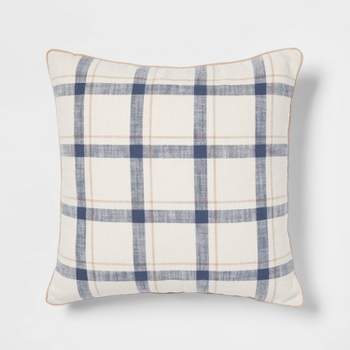 Woven Striped with Plaid Reverse Square Throw Pillow Blue - Threshold™