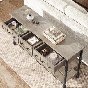 COZONY 52" Industrial Console Table with 3 Storage Drawers & 3 Tiers — Metal Sofa Table for Living Room, Hallway & Entryway, Behind Couch Storage - 1 of 4