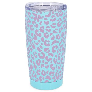 Elanze Designs 20 oz Stainless Steel On the Go Insulated Travel Tumbler With Push Top Lid, Lavender Purple Cheetah Leopard Print Sky Blue - 1 of 4