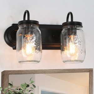 LNC Aries Traditional Mason Jar Vanity  Lights,Black with Class Jar, 2 Light/ 3 Light - 1 of 4
