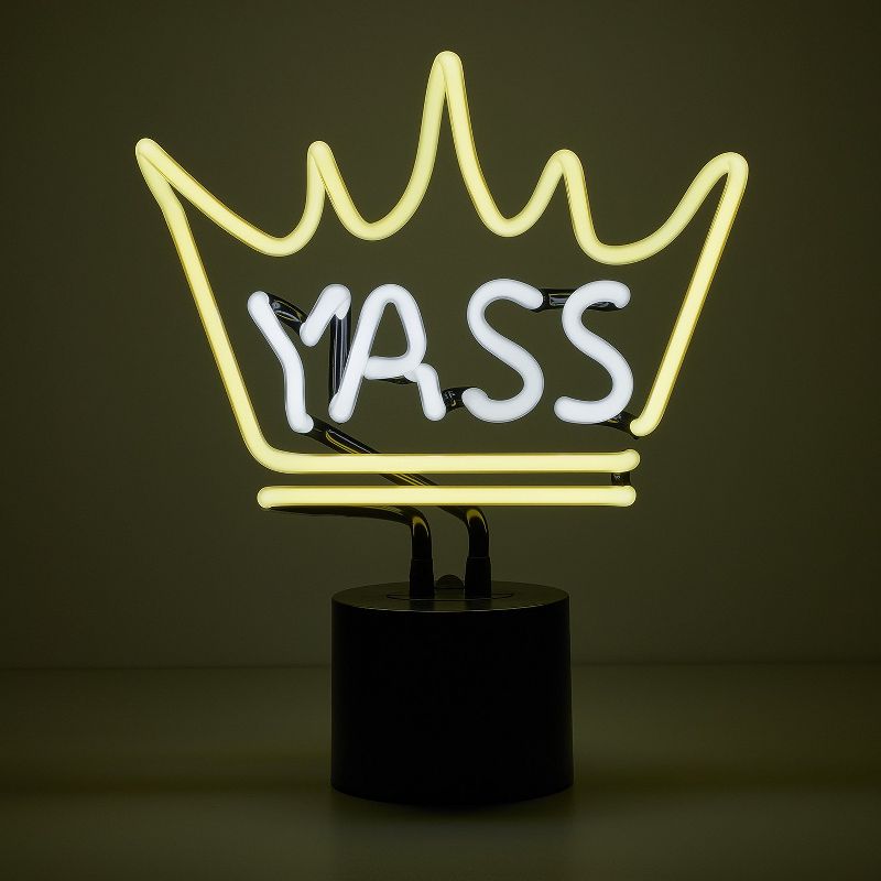 Amped Co 11.3" x 9.75" Neon Desk YASS QUEEN Neon Light Novelty Desk Lamp, Yellow and White Glow, 2 of 6