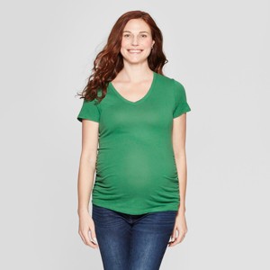 Maternity Short Sleeve Shirred V-Neck T-Shirt - Isabel Maternity by Ingrid & Isabel True Green M, Women