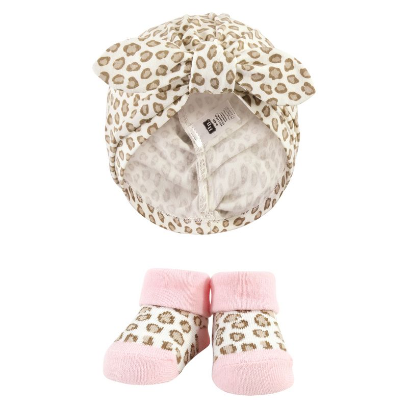 Hudson Baby Infant Girl Turban and Socks Set, Blush Rose Leopard, One Size, 3 of 5