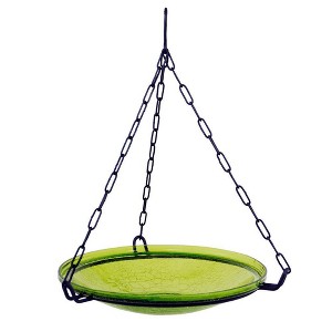 17" Diameter Reflective Crackle Glass Hanging Birdbath Bowl Fern Green - Achla Designs: Weather-Resistant, No Assembly Required - 1 of 3