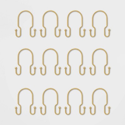 Brass Double Shower Curtain Hooks Set of 12