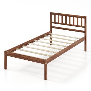 Tangkula Twin/Full/Queen Platform Bed with Headboard Solid Wood Leg Mattress Foundation Walnut - 1 of 4
