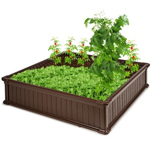 Costway 48.5'' Raised Garden Bed Square Plant Box Planter Flower Vegetable Brown - 1 of 4