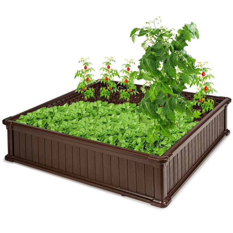 Costway 48.5'' Raised Garden Bed Square Plant Box Planter Flower Vegetable Brown, 1 of 11
