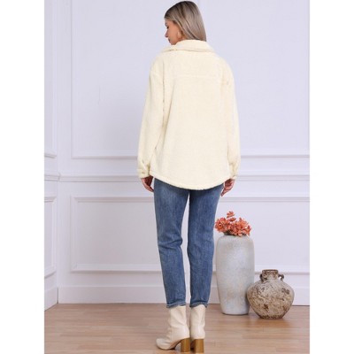Женские куртки INSPIRE CHIC Women's Faux Fur Lapel Collar Button Down Outerwear Fleece Jacket Large Beige — фото 3