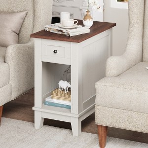 Narrow Side Table with Charging Station with Storage, Small Farmhouse End Tables Sofa Table, Nightstand Bedside Tables for Living Room Bedroom - 1 of 4
