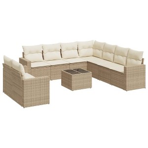vidaXL 10 Piece Patio Sofa Set with Cushions - Beige and Cream With Table - 1 of 4