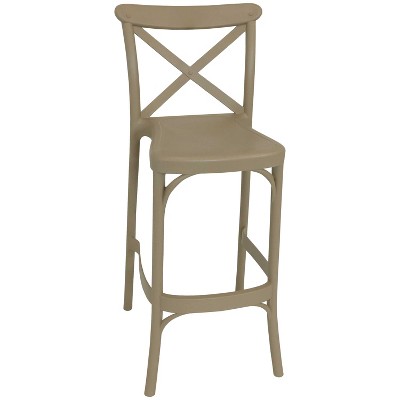 Sunnydaze Crossback Design Plastic All-Weather Commercial-Grade Fleming Indoor/Outdoor Patio Bar Stool, Tan