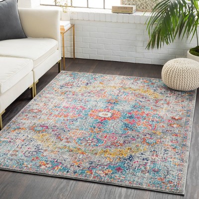 Multicolor Synthetic Stain-Resistant Rectangular 7'10" x 10'3" Area Rug