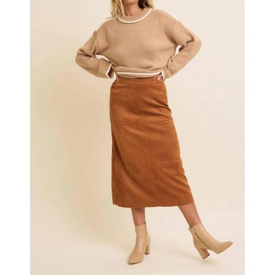 Women's Suede Back Slit Midi Skirt - In February
